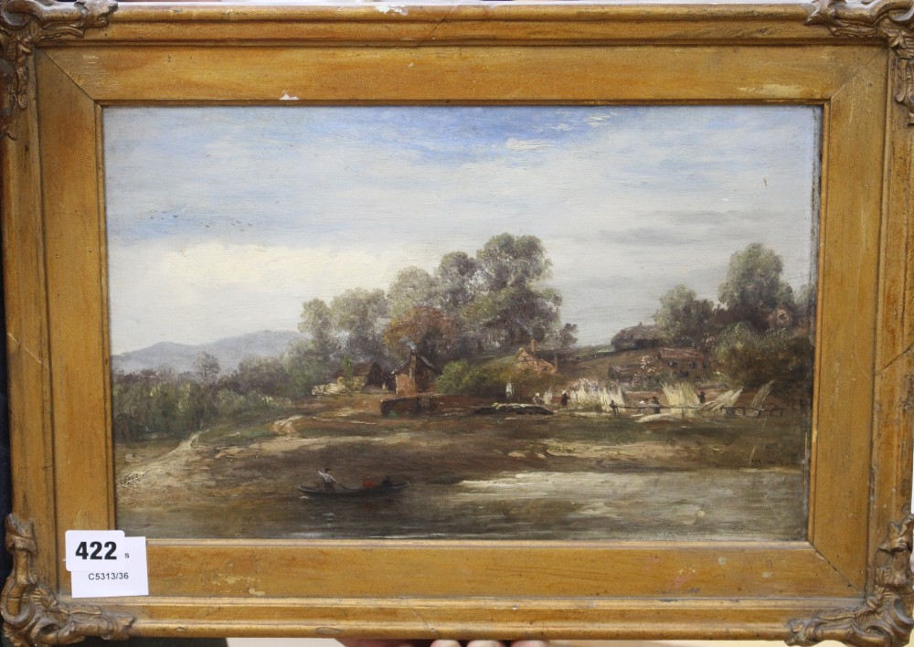 William H. Vernon (1820-1904), oil on canvas, Cleveland Ferry on The Severn, signed, 23 x 36cm